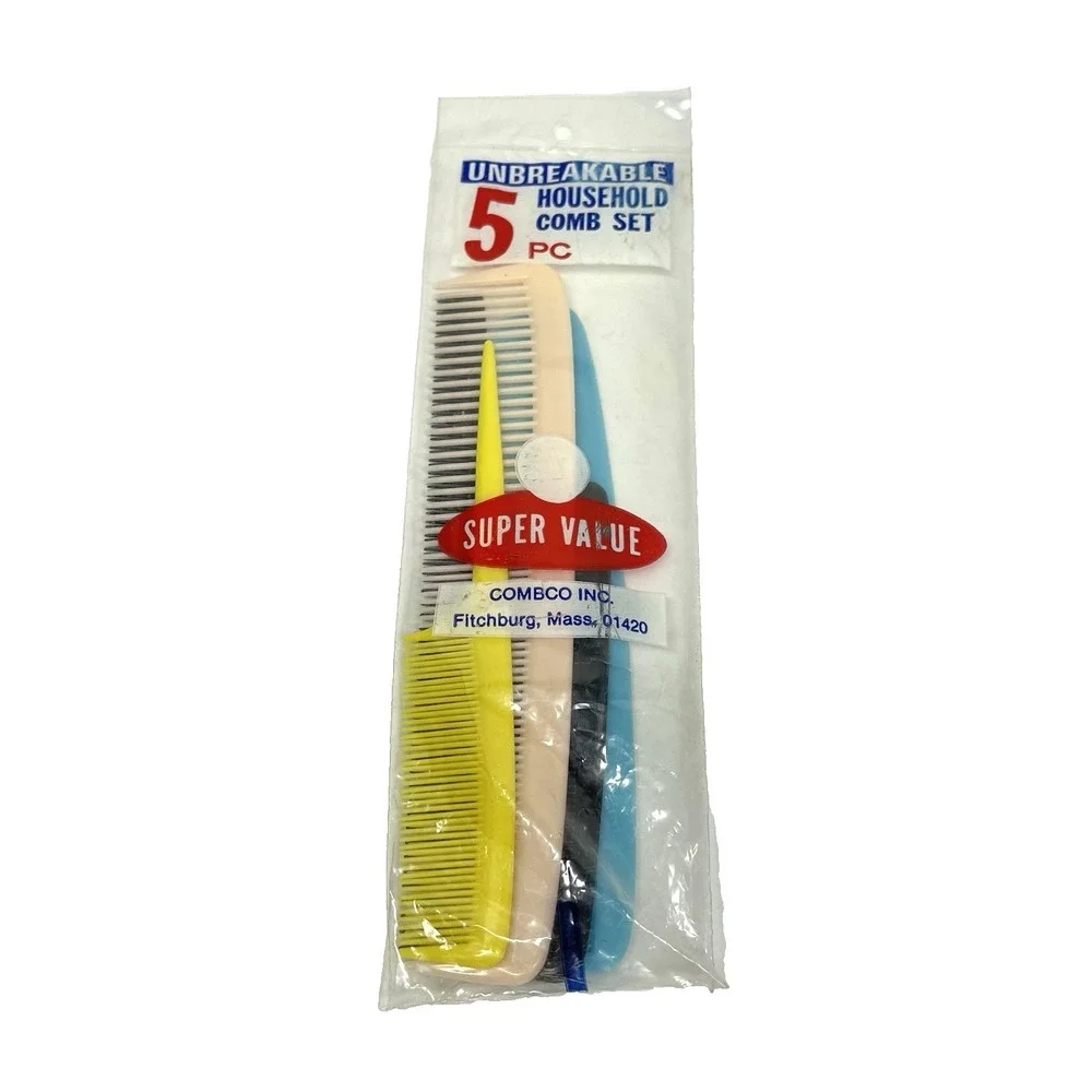 Vintage 70s Combco Inc Unbreakable Household Comb Set 5 Piece New‎ Old Stock NOS